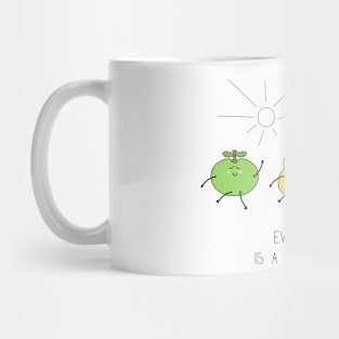 Body positive illustration with cartoon body types - an apple, a pear, a rectangle and an hourglass Mug